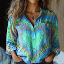 Women's Retro Colorful Heart Tie-dye Print Shirt