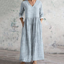 Vintage Stripe Pattern Women's Linen Dress