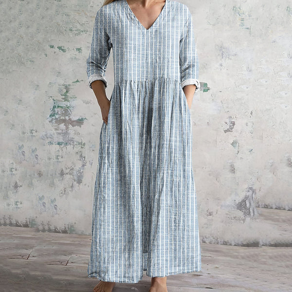 Vintage Stripe Pattern Women's Linen Dress