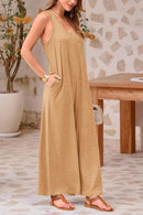 Women's Casual Summer Overall Jumpsuits Sleeveless Tank V Neck Wide Leg Loose One Piece Romper