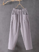 Women's Pockets Design Linen Blend Elastic Waist Pants