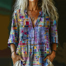 Women's Retro Ethnic Style Patchwork Art Print Casual Cotton And Linen Shirt