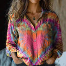 Women's Retro Colorful Heart Tie-dye Print Shirt