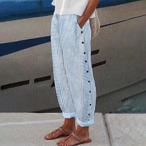 Vintage Stripes Printed Cotton Linen Cozy Pants