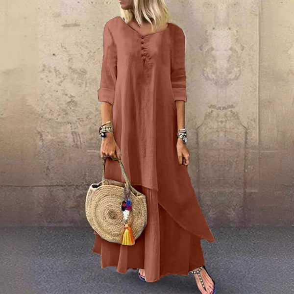 Casual Multi-layer Design Linen Dress