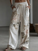 Women's Retro Floral Patchwork Art Casual Linen Pants