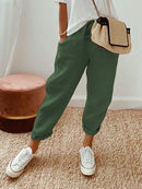 Solid Color Insert Pocket Drawstring Casual Pants