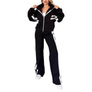Women's Striped Zipper Jacket & Casual Pants 2-Piece Set